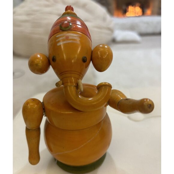 Wooden Indian Elephant Ganesha Set Of 2 Handcrafted Wooden Ganapathi - Picture 9 of 14